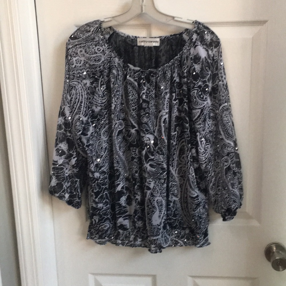 XL black and white blouse - diamond accents